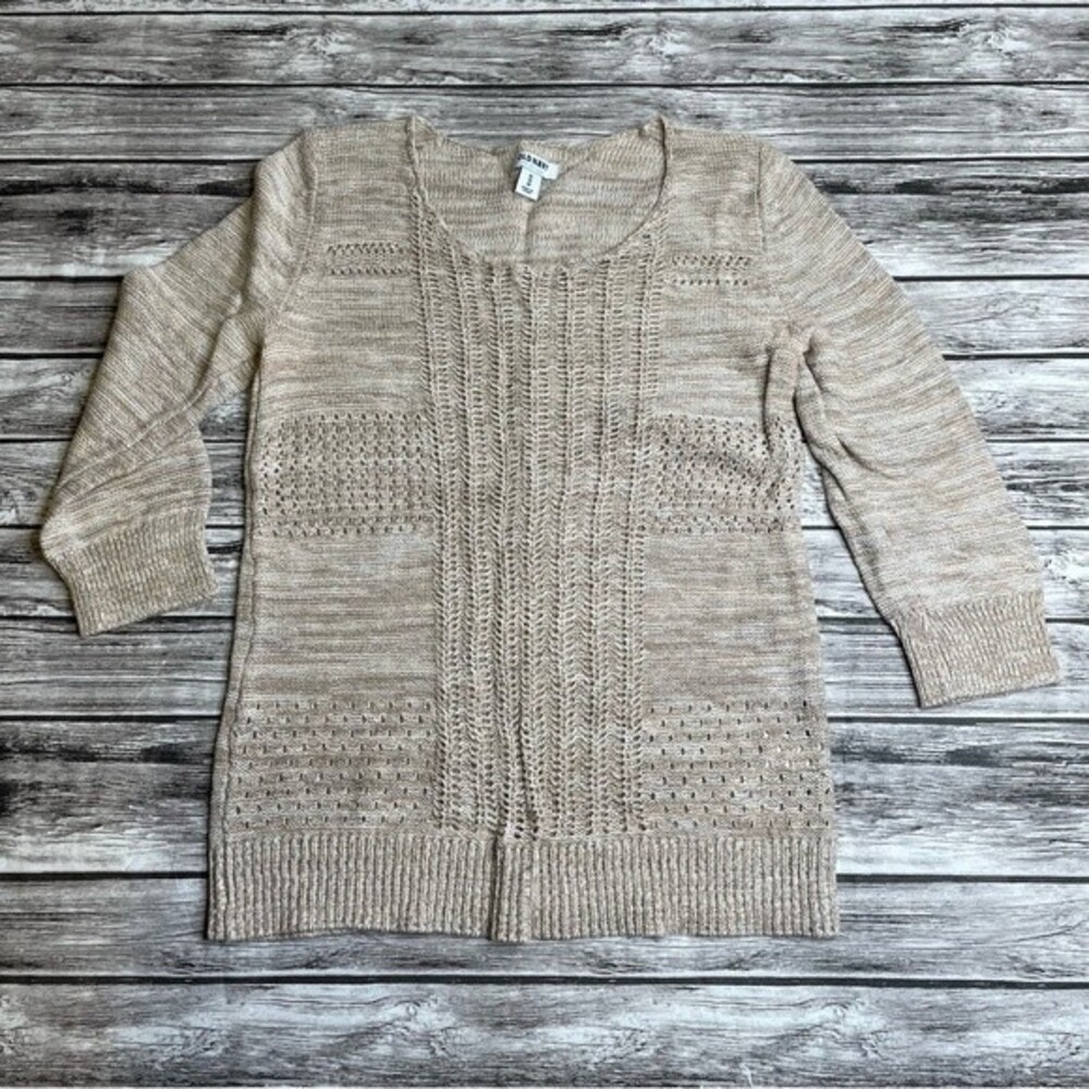 Old Navy Women's XS Beige Crochet Open Knit Sweater 3/4 Sleeve